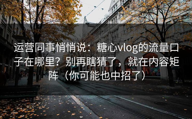 运营同事悄悄说：糖心vlog的流量口子在哪里？别再瞎猜了，就在内容矩阵（你可能也中招了）